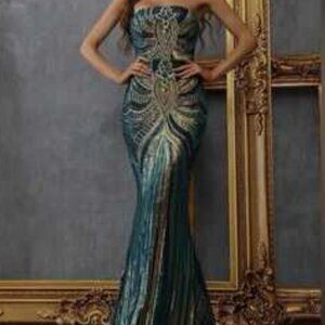 Backless Mermaid Hem Sequin Prom Dress Elegant Formal Evening